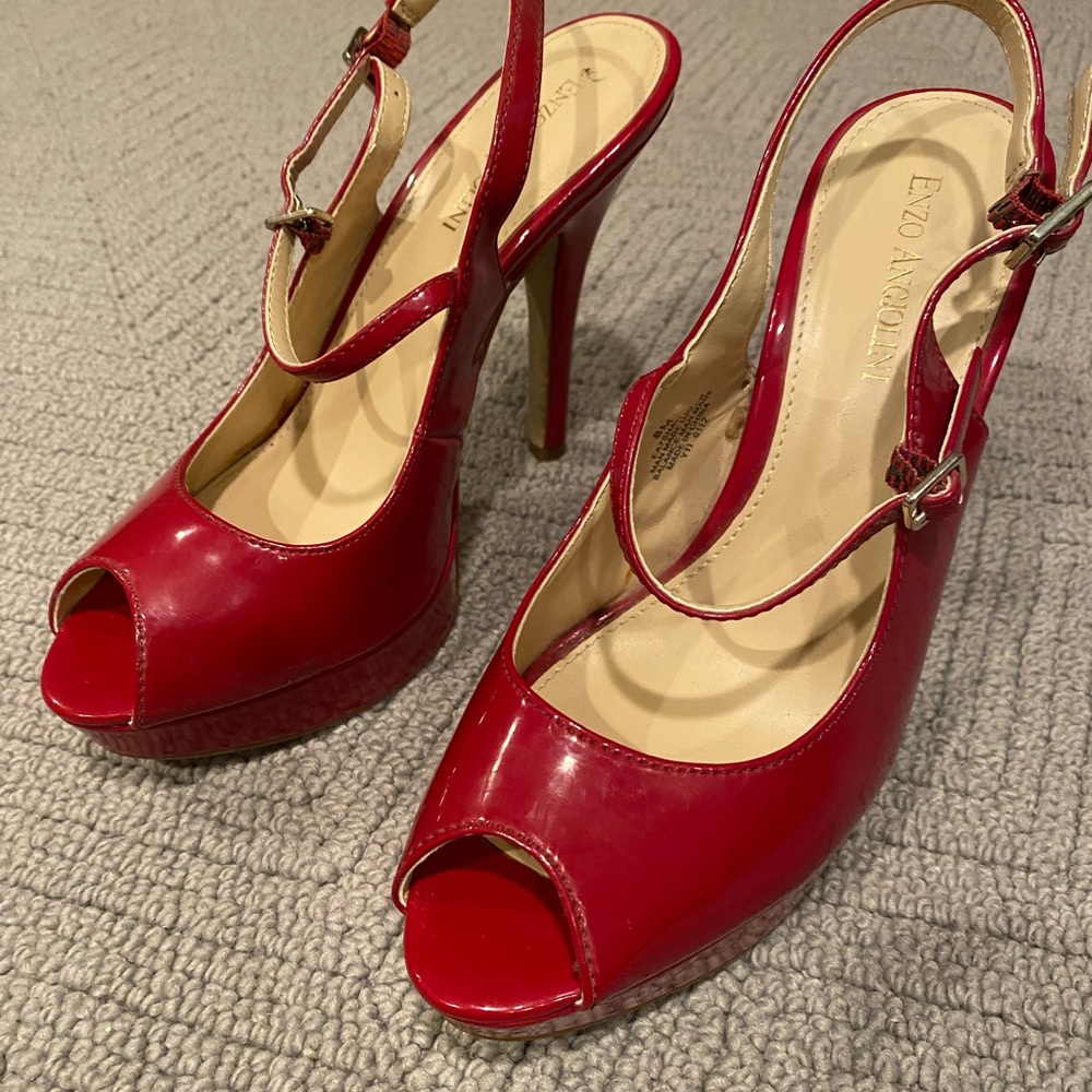 Enzo Angiolini Red Patent Peep-Toe Heels